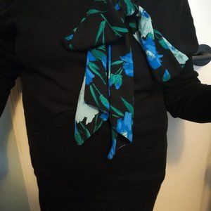 JCREW crewneck sweater with a blue flower shawl.